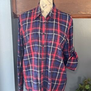 Lauren Ralph Lauren Red & Navy Plaid Button-Down Shirt in XL